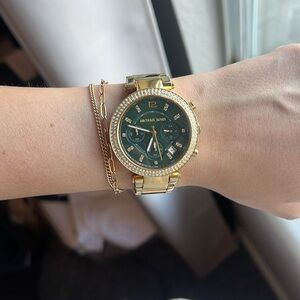 Michael Kors Green Face/Gold Watch